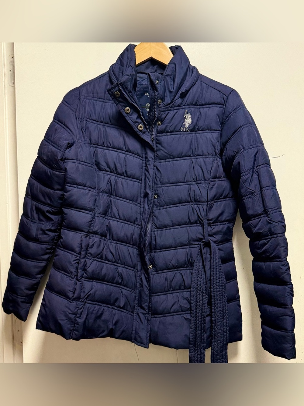 U.S. Polo Assn. Navy Quilted Belted Puffer Jacket